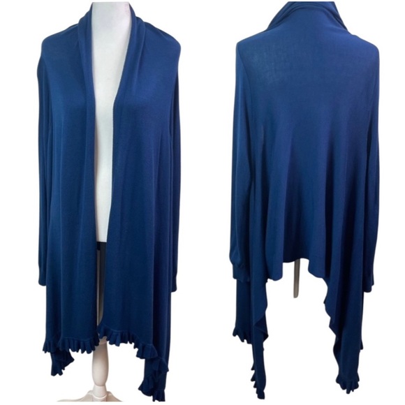 Love Moschino Blue Ruffle Hem Cotton Blend Open Front Waterfall Cardigan Sweater - Picture 16 of 16